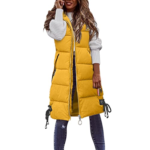 DondPO Damen-Westen, Angebote Tages Blitzangebote, Weste Damen Lang Steppweste Mantel Winter Herbst Mode Damenwesten Elegant Ärmellose Daunenmantel Jacke Winterjacke Damenweste von DondPO