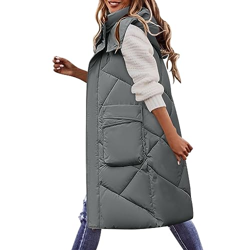 DondPO Lange Weste Damen, B Ware, Lange Weste Damen Steppmantel Leicht Jacke Herbst Winterjacke Lang Übergangsjacke Steppweste Wintermantel Warm Mode Mantel Winter von DondPO