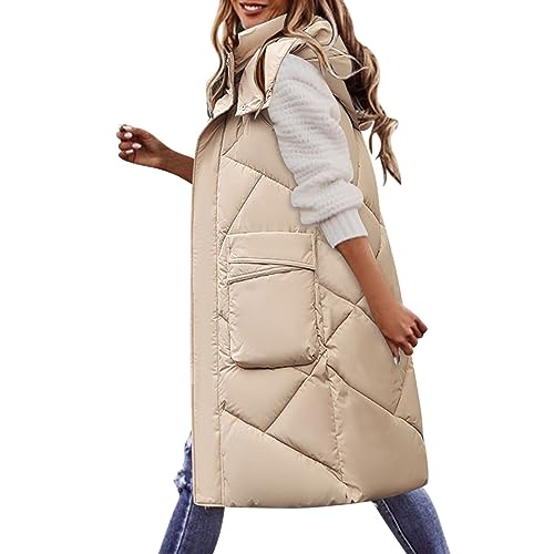 DondPO Lange Weste Damen, Sale Angebote, Lange Weste Damen Steppmantel Leicht Jacke Herbst Winterjacke Lang Übergangsjacke Steppweste Wintermantel Warm Mode Mantel Winter von DondPO