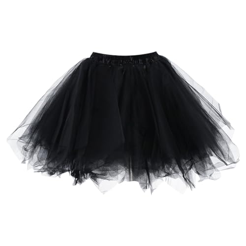 Petticoat, Schwarzer Tüllrock Damen, Petticoat Karneval Kostüm Tutu Damen Ballettrock Tüllrock Rock Tütü Karnevalskostüme Minirock Underskirt 50er Rockabilly Schwarz von DondPO