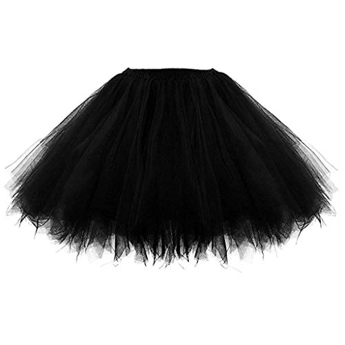 Tüllrock Karneval, Rosa Tüllrock Damen, Karneval Kostüm Tütü Damen Ballettrock Petticoat Tüllrock Tutu Reifrock Partykleid Karnevalskostüme 50er Rockabilly Rock Schwarz von DondPO