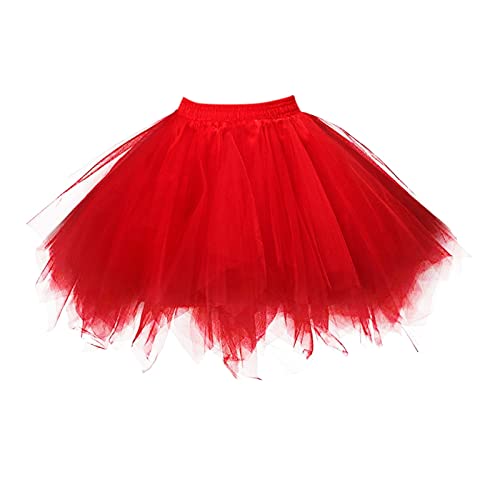 Tutu Damen, Petticoat Grün, Tüllrock Damen Ballettrock Rock Karneval Tütü Petticoat Kostüm Tutu Minirock Karnevalskostüme 50er Rockabilly Partykleid Rot1 von DondPO