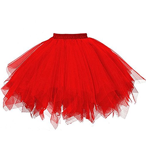 Tutu Damen, Tüllrock Braun, Tütü Damen Petticoat Tüllrock Karneval Ballettrock Rock Tutu Reifrock 50er Rockabilly Underskirt Karnevalskostüme Kostüm Rot von DondPO