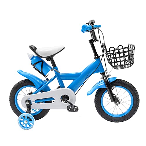 Donened Kinderfahrrad 12 Zoll für Mädchen und Jungen ab 3 Jahre, Kinderfahrräder mit Korb und Stützrädern Fahrräder mit V-Brake Bremsen (Blau) von Donened