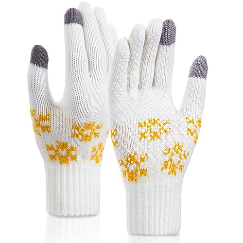 Donfri Winterhandschuhe Touchscreen Handschuhe Fleece Stretch Strickhandschuhe Sport Warm Laufhandschuh Indoor-Outdoor-Sport für Damen und Herren (Weiß) von Donfri