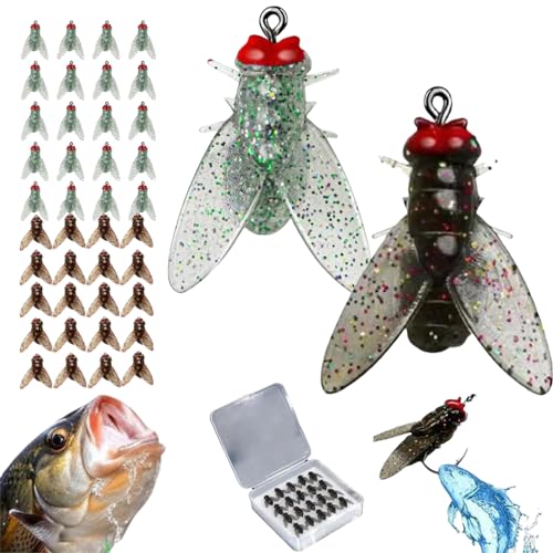 Donubiiu Bionic Fly Fishing Bait, 2024 New Fly Hook Soft Bait Add Fish Attractant Fishing Gear, Color Small Fly Hook Fly Fishing Bait (40PCS-B,0.47 in) von Donubiiu