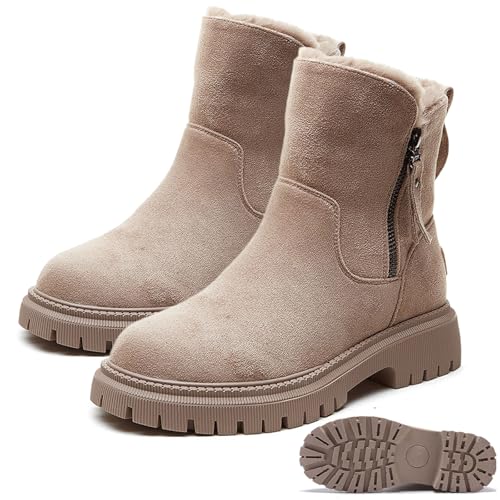 Donubiiu Grace - Schneestiefel mit Futter, Schneestiefel Damen Wasserdicht, Winter Warm Plush rutschfeste Schneestiefel, Grace Snowboots Damen (Beige,35 EU) von Donubiiu