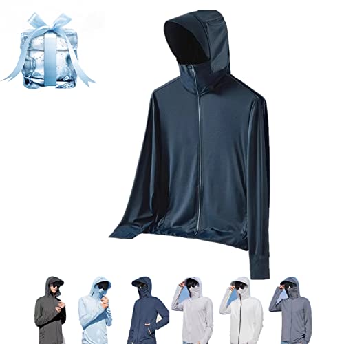 Donubiiu Leichte Sonnenschutzkleidung für Herren/Damen, Lightweight Sun Protection Clothing Ice Silk Hoodie Shirts Jacket (Dark Blue,M) von Donubiiu
