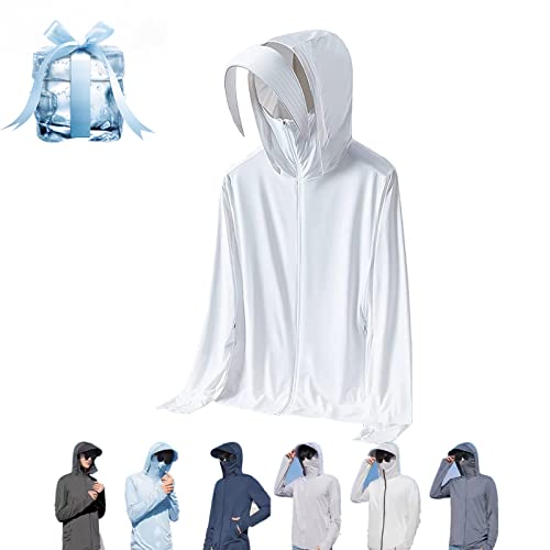 Donubiiu Leichte Sonnenschutzkleidung für Herren/Damen, Lightweight Sun Protection Clothing Ice Silk Hoodie Shirts Jacket (White,XL) von Donubiiu