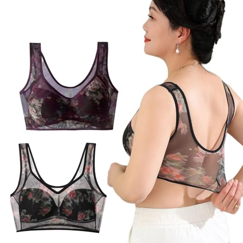 Kühlender Komfort-BH aus Eisseide und Spitze, Kühlender Ice Silk Lace BH für Senioren, Drahtloser Push-Up mit Spitze, perfekt für heiße Tage und zur Haltungskorrektur (3XL,2 PcsD) von Donubiiu