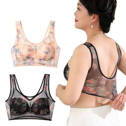 Kühlender Komfort-BH aus Eisseide und Spitze, Kühlender Ice Silk Lace BH für Senioren, Drahtloser Push-Up mit Spitze, perfekt für heiße Tage und zur Haltungskorrektur (L,2 PcsB) von Donubiiu