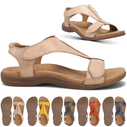 Orthosun Sandalen Damen – Ortopädische Sandalen Damen, Bequeme Retro-Sandalen mit Klettverschluss, Hochwertige Materialien und Langlebiger Gummisohle (43 EU,Beige) von Donubiiu