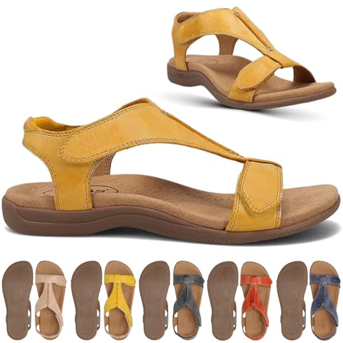 Orthosun Sandalen Damen – Ortopädische Sandalen Damen, Bequeme Retro-Sandalen mit Klettverschluss, Hochwertige Materialien und Langlebiger Gummisohle (43 EU,Gelb) von Donubiiu