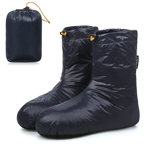 doorslay wasserdichte Winter Gänsedaunen Socken, Warme Weiche Schlafschuhe mit verstellbarem Kordelzug für Camping Rucksack Schlafsack Zelt Unisex Daunenschuh mit Aufbewahrungstasche von doorslay