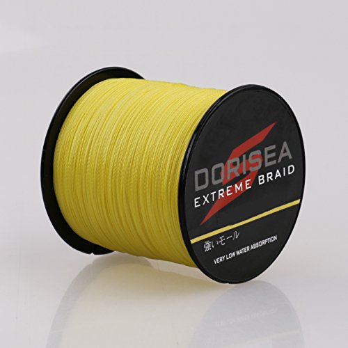 DORISEA Extreme Braid Angelschnur, 100 % PE, geflochten, 2,7–136 kg, 100 m, abriebfest, unglaubliche Superline, Zero Stretch, kleiner Durchmesser (gelb, 18,1 kg/0,32 mm) von Dorisea