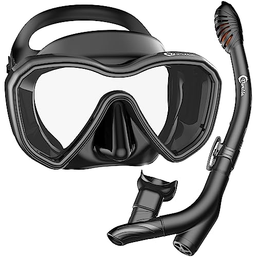 Dorlle Schnorchelset, Neu Verbesserte Panorama Schnorchelmaske, wasserdichte Tauchmaske Anti-Fog Anti-Leck aus Gehärtetem Glas, mit 3-Kanal Premium Dry Schnorchel für Erwachsene von Dorlle