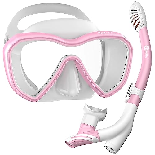 Dorlle Schnorchelset, Neu Verbesserte Panorama Schnorchelmaske, wasserdichte Tauchmaske Anti-Fog Anti-Leck aus Gehärtetem Glas, mit 3-Kanal Premium Dry Schnorchel für Erwachsene von Dorlle