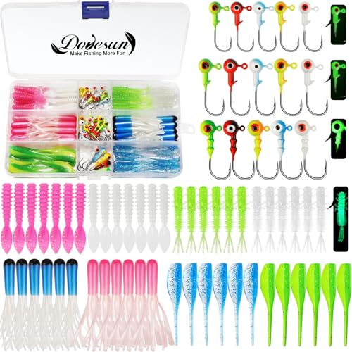 Dovesun 110Stück Angelköder mit Jig-Köpfe Häkchen Weichplastik Würmer-Schwimmköder 80Pcs 0.8 1.75 3g 30stk Angeln Jig Angelköder Set Dovesun 110Stück Angelköder mit Jig-Köpfe Häkchen Weichplastik Würmer-Schwimmköder 80Pcs 0.8 1.75 3g 30stk Angeln Jig Angelköder Set von Dovesun