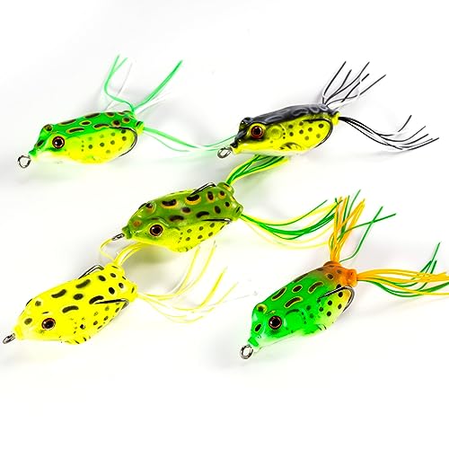 Dr.Fish 5-teiliges Frosch-Angelköder-Set, Frosch-Gummiköder mit imitierter Froschhaut, Doppelhaken, 3D-Augen, Kunststoff-Hohlkörper Oberflächenköder Raubfischköder für Barsch Forelle Hecht Zander Dr.Fish 5-teiliges Frosch-Angelköder-Set, Frosch-Gummiköder mit imitierter Froschhaut, Doppelhaken, 3D-Augen, Kunststoff-Hohlkörper Oberflächenköder Raubfischköder für Barsch Forelle Hecht Zander von Dr.Fish