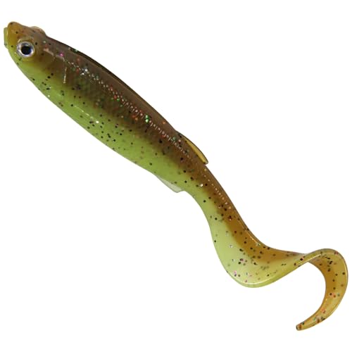 Dr.Fish Grub Angelköder, 6,3 cm, weiche Schwimmköder, Wurmbarsch, Shad Köder, Elritze, weicher Kunststoff für Forelle, Zander, Salzwasser, Süßwasser, Grün/Gelb, 8 Stück von Dr.Fish