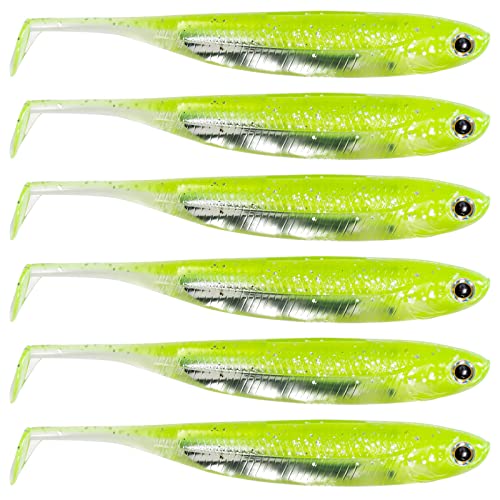 Dr.Fish Weiche Angelköder mit Paddelschwanz, Shad-Köder, Minnow-Köder, Drop-Shot-Angelköder, Fluke Baits, Silikon-Schwimmköder für Hecht, Forelle, Barsch, 7 cm, Chartreuse von Dr.Fish