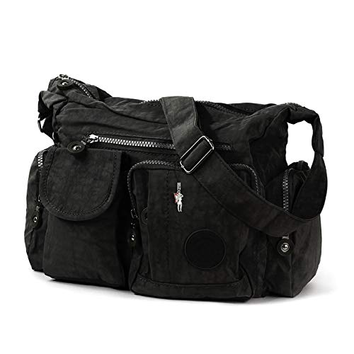 DrachenLeder Nylon Tasche Damenhandtasche Schultertasche schwarz 30x12x22 D3OTJ205S Nylon Tasche für die Frau, für Jugendliche von DrachenLeder