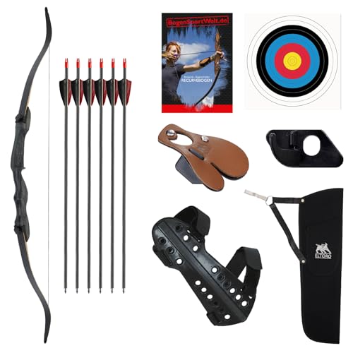 Drake Greyhound 68 Zoll Recurvebogen im Set mit Armschutz, Pfeile, Köcher, Ziel (34 lbs) von Drake Archery