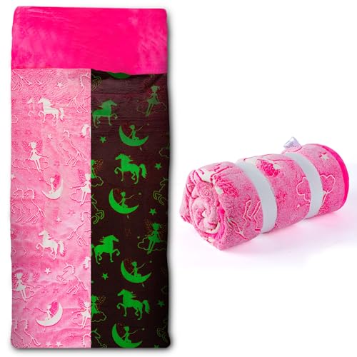 Kinder-Schlafsack mit Kissentasche, Einhorn-Schlafsack für Jungen und Mädchen, leuchtet im Dunkeln, großer und weicher Kleinkind-Schlafsack für Mädchen und Jungen, Plüsch-Schlafmatte, Geschenke zum Kinder-Schlafsack mit Kissentasche, Einhorn-Schlafsack für Jungen und Mädchen, leuchtet im Dunkeln, großer und weicher Kleinkind-Schlafsack für Mädchen und Jungen, Plüsch-Schlafmatte, Geschenke zum von DreamsBe