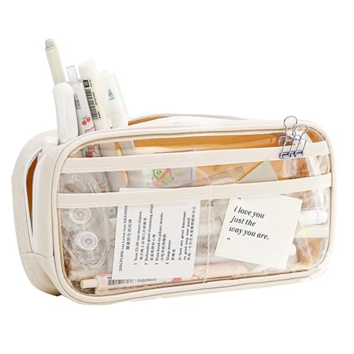 Dreuhuing Organizer-Tasche mit großem Fassungsvermögen, transparentes Federmäppchen, ästhetisches beige-weißes Federmäppchen, halbtransparent, wasserdicht, Toilettenartikel-Aufbewahrungstasche, von Dreuhuing