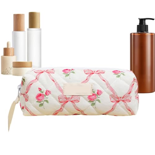 Kosmetiktasche Damen Reise, Gesteppte Makeup Tasche Aus Baumwolle, Makeup Bag Aesthetic Gesteppte Kulturtasche mit Blumen Muster, Multifunktionaler Tragbare Kosmetiktasche mit Reißverschluss Kosmetiktasche Damen Reise, Gesteppte Makeup Tasche Aus Baumwolle, Makeup Bag Aesthetic Gesteppte Kulturtasche mit Blumen Muster, Multifunktionaler Tragbare Kosmetiktasche mit Reißverschluss von Dreuhuing