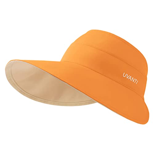 Damen-Sonnenblende, Tragbar, Faltbar, 11 cm Breite Krempe, Leere Oberseite, Sonnenhut für Sommer, Outdoor, Strand, Tennis (Beige + Orange) von Drfeify