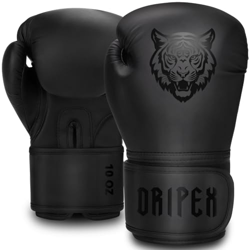 Dripex Boxhandschuhe, Boxing Training Gloves, Muay Thai Kickboxen Sparring, Boxsack Punchinghandschuhe für Männer, Frauen und Jugendliche Kickboxhandschuhe Schwarz(10 oz) von Dripex