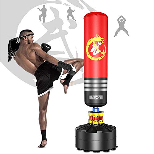 Dripex Boxsack Erwachsene Freistehender Standboxsack MMA Boxpartner Boxing Trainer Heavy Duty Boxsack mit Saugfuß (175cm Rot) von Dripex