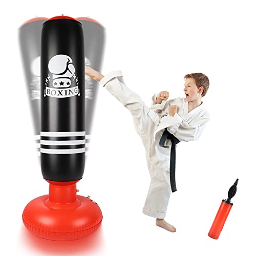 Dripex Boxsack kinder, 160cm aufblasbare Punchingball freistehender Boxsack für Kickboxen, Karate, MMA, Boxen und Stressabbau (Schwarzrot-Boxing) von Dripex