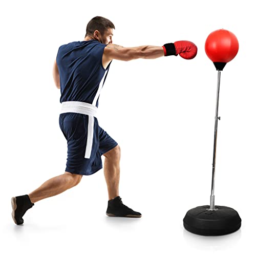 Dripex Fitness Boxsack Punchingball Set Boxtraining Höhenverstellbarer Standbox Speed-Ball Standboxball mit Boxhandschuhen (Rot) von Dripex