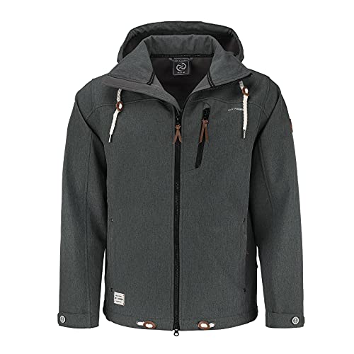 Dry Fashion Herren Softshelljacke Heiligenhafen - Softshell Jacke Herren Outdoor Herrenjacke mit verstellbarer und abnehmbarer Kapuze in Schwarz Melange Größe 3XL von Dry Fashion