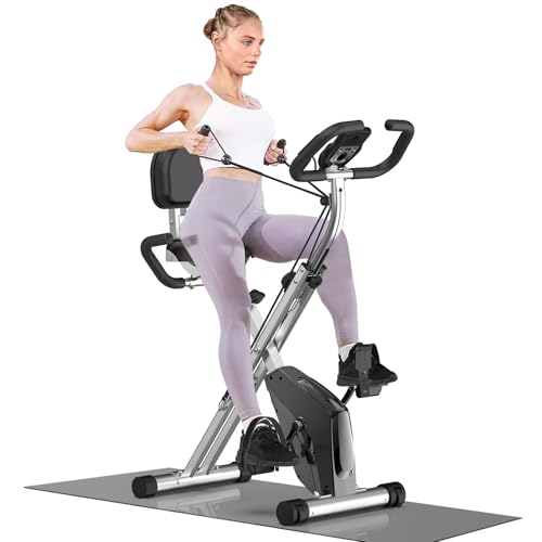 Dskeuzeew Hometrainer Fahrrad Klappbar Ergometer Heimtrainer Fahrrad mit LCD Monitor und Handpulsmessung Magnetisches 4-in-1 Fitness Fahrrad mit Bequemem Sitzkissen 150KG Gewichtskapazität von Dskeuzeew