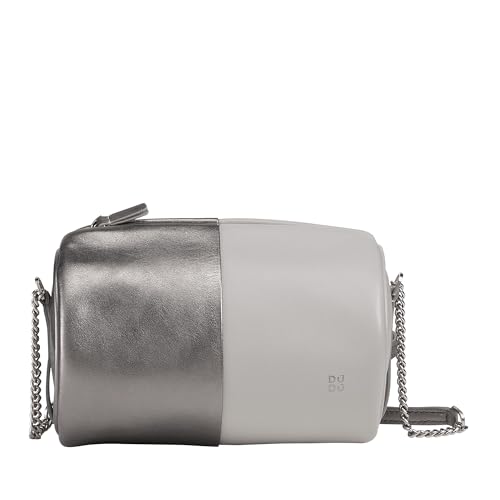 DUDU Barell -Ledertasche, Umhängetasche mit Kette und Leder, stilvolle Mode kleine zylindrische Tasche mit Reißverschluss Silber DUDU Barell -Ledertasche, Umhängetasche mit Kette und Leder, stilvolle Mode kleine zylindrische Tasche mit Reißverschluss Silber von DuDu