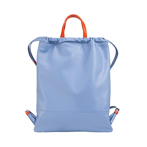 DUDU Beutel-Rucksack aus Leder für Damen Sportlich-moderner Look Beutel-Tasche mit Kordelzug und dünnen Tragegurten aus Leder Pastellblau von DuDu