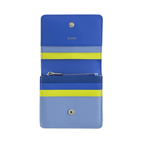 DUDU Damen-Brieftasche aus farbigem Leder, mit RFID-Schutz, Ultrakompakt, mit Innenreißverschluss und 8 Kreditkartenfächern. Kornblume von DuDu