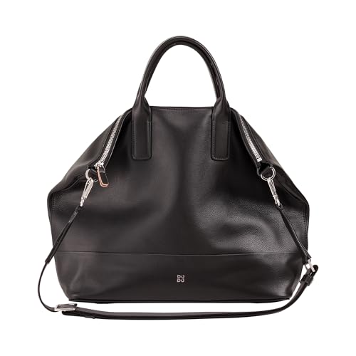 DUDU Elegante Damen-Umhängetasche aus echtem Leder, Handtasche mit Zwei Griffen und Reißverschluss Schwarz Rose DUDU Elegante Damen-Umhängetasche aus echtem Leder, Handtasche mit Zwei Griffen und Reißverschluss Schwarz Rose von DuDu