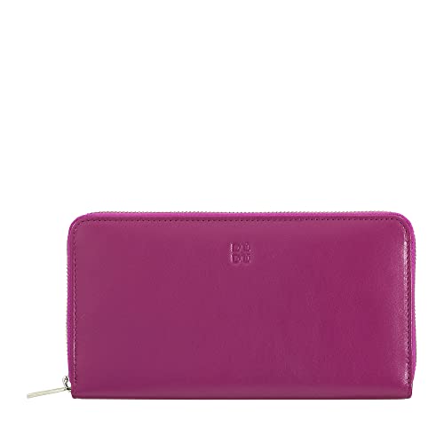 DUDU Große Bunte Damenbrieftasche RFID in echtem Leder mit Rundum - Reißverschluss Fuchsia von DuDu