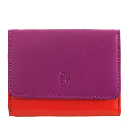 DUDU Kleine mehrfarbige RFID Dambenbrieftasche in Leder Colorful Fuchsia von DuDu