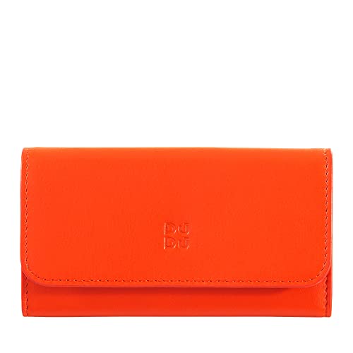 DUDU Schlüsseletui aus farbigem Leder, mit 5 Schlüsselringen, minimalistisches Design, mit Knopfverschluss Orange DUDU Schlüsseletui aus farbigem Leder, mit 5 Schlüsselringen, minimalistisches Design, mit Knopfverschluss Orange von DuDu