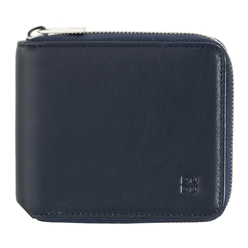 DuDu Herren-Brieftasche RFID, aus weichem Leder mit kleinem außenliegendem Reißverschluss und 6 Kreditkartenfächern. Navy von DuDu