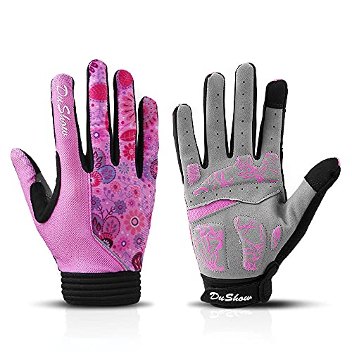 DuShow Radsport Handschuhe Damen Vollfinger Rosa Blumen Touchscreen Fahrradhandschuhe Damen Fahrradhandschuhe Gel Gepolsterte Fahrrad Lange Handschuhe Mountainbike Reiten Gym Sport Handschuhe Rosa S von DuShow