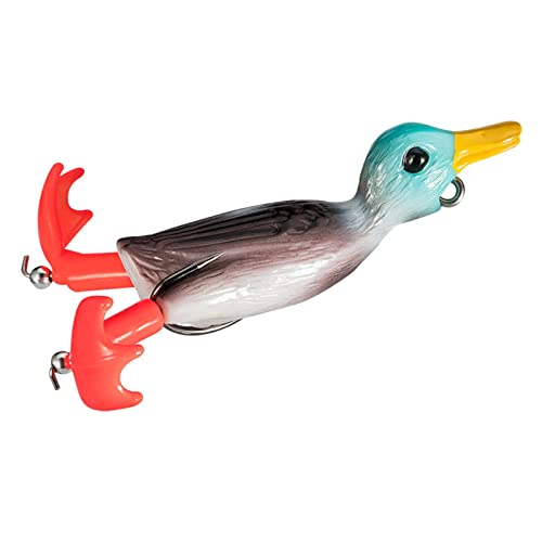 Duiaynke 9 cm 3D-Ente Topwater Angelköder, harte Angelausrüstung, Entchen, schwimmend, künstliche Plopp- und Spritzfüße, Blau / Braun von Duiaynke