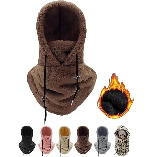 Dujuanus Sherpa Hood Ski Mask, Winter Thermo Fleece Sturmhaube Herren Damen, für Radfahren, Snowboarden, Skifahren, Motorradfahren Winddicht Gesichtshaube für Herren/Damen (Brown) von Dujuanus