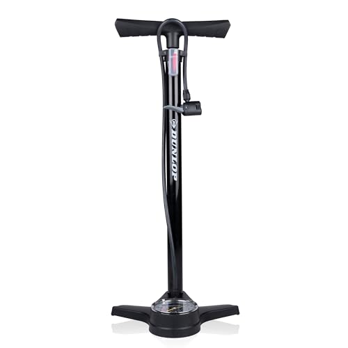 Dunlop Fahrradpumpe mit Manometer - Luftpumpe Fahrrad mit 2 Adaptern - für Alle Ventile - Dunlop, Presta und Schrader Ventil - Pumpe 12 Bar/180PSI - Kunststoff - Schwarz von DUNLOP