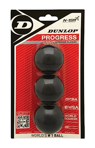 Dunlop Squashbälle Progress rot, 3 Stück im Blister, für Freizeit- und Hobbyspieler – Speed mittelschnell von DUNLOP